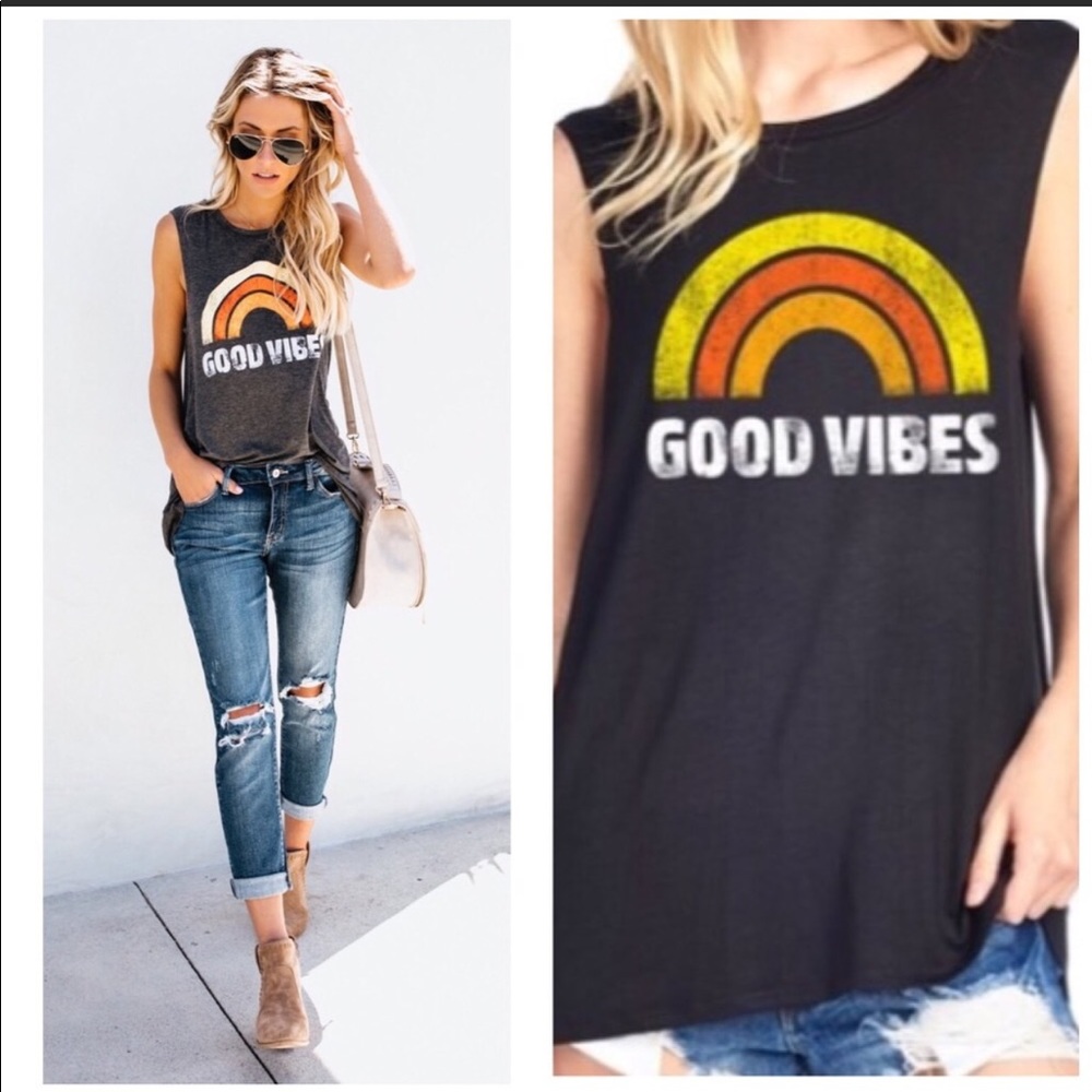 NWT Good Vibes sleeveless high low top - Picture 1 of 7